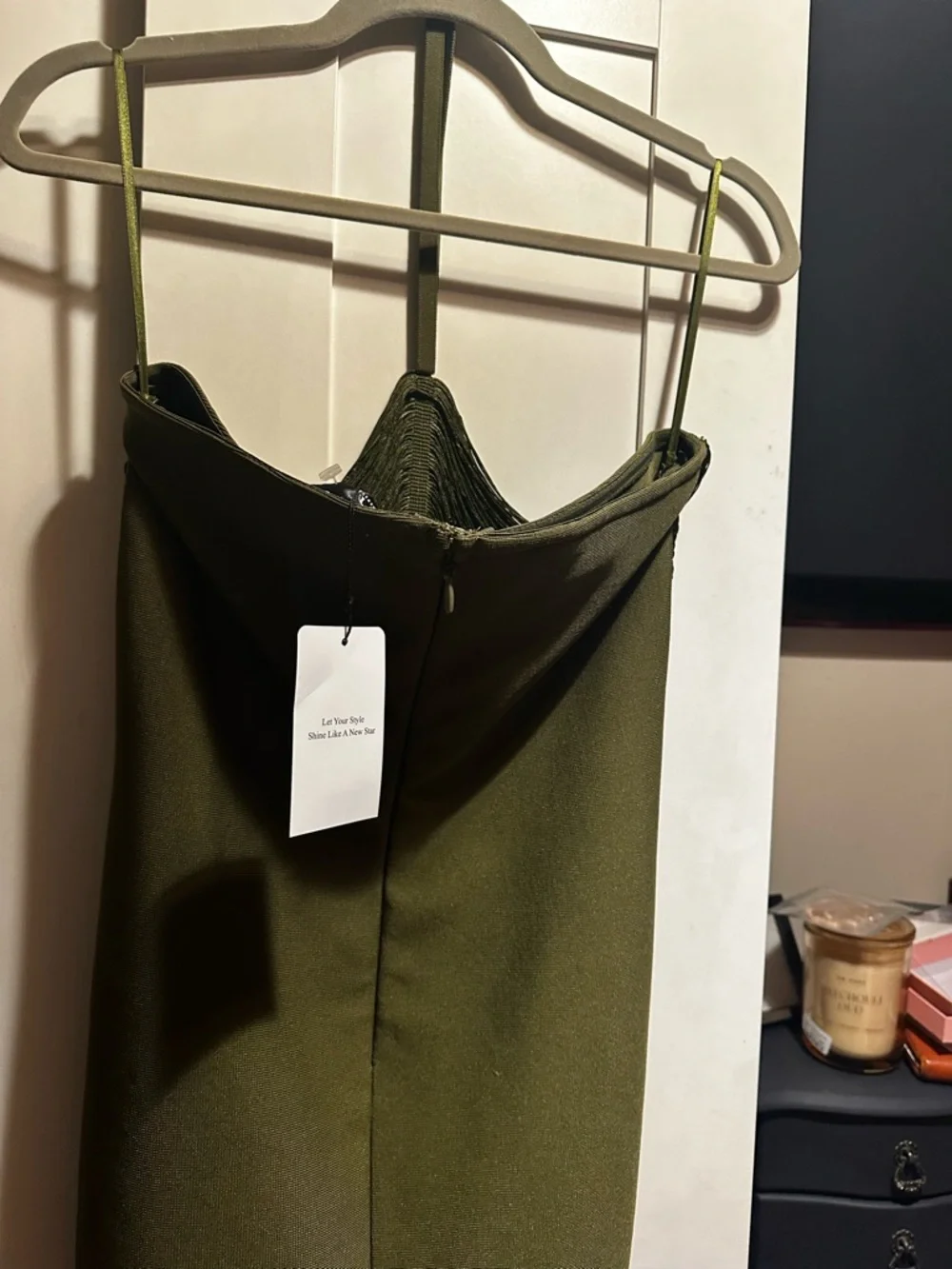 NWT Olive Green Fringe Halter Maxi Dress $200 MSRP